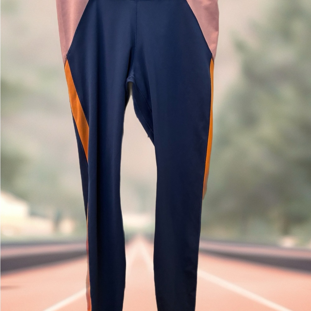 Nike Navy Blue and Orange Athletic Leggings